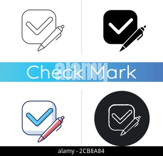 Symbol für Umfrageprüfung. Aktivieren Sie das Kontrollkästchen. Wählen Sie die Option in der Umfrage. Umfrage. Bestätigung der Anfrage. Auswahl für Forschung genehmigen. Linear schwarz und Stock Vektor