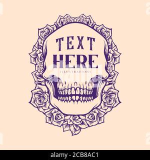 Roses Rahmen mit Totenkopf unbeschriftete Illustrationen Vorlage Stock Vektor
