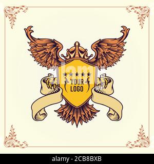 Illustrationen Royal Abzeichen geflügelte Kronen Schild Vektor Stock Vektor