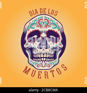 Mexikanische Zucker Schädel Dia De Los Muertos Illustrationen für Merchandise Stock Vektor