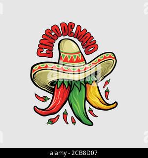 Logo Restaurant Cinco de Mayo Mexican Chili Mascot für Lebensmittel Und trinken Stock Vektor