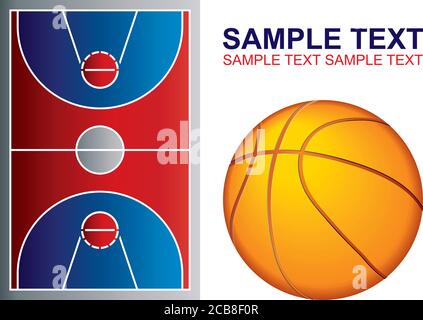 Basketballball. Basketballplatz Boden mit Linie auf Holz Textur Hintergrund. Stock Vektor