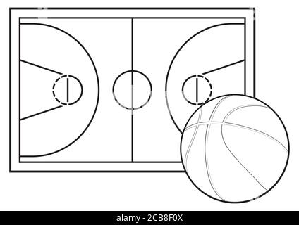 Basketballball. Basketballplatz Boden mit Linie auf Holz Textur Hintergrund. Stock Vektor