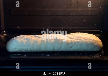 Brotbacken noch roh im Ofen fertig zu sein Hausgemachte Speisen Stockfoto