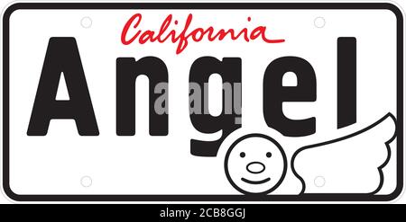 Nummernschild, Kfz-Kennzeichen. Symbol des Engels und das Wort Kalifornien. Vektorgrafik Stock Vektor