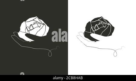 Abstraktes Vektor-Logo Pfingstrose in der Hand, für Blumenversand oder Blumenladen zu schicken Stock Vektor