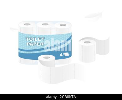 Weiße Rolle Einweg-WC Papier Pack Design Papier Rolle Paket Mit weichen Ebenen flache Vektorgrafik isoliert auf weißem Hintergrund Stock Vektor