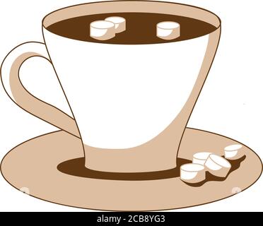Tasse Kaffee mit Marshmallows. Vektor-Objekt für die Erstellung eines Menüs von Restaurants und Cafés, eine Kaffeekarte, Design Werbeplakate und Einladung Stock Vektor