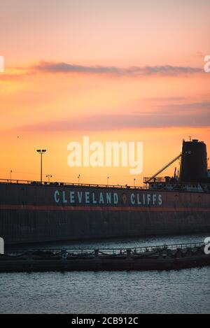 Sonnenuntergang auf dem steamschiff cleveland Cliffs mather Stockfoto