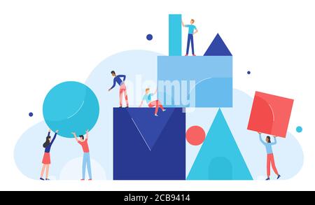 Teamwork Konzept Vektor Illustration. Cartoon winzige Menschen Team arbeiten zusammen, Brainstorming auf Business-Problem-Aufgabe, Partner-Charaktere verbinden Zahlen. Geschäftsidee, Partnerschaft isoliert auf Weiß Stock Vektor