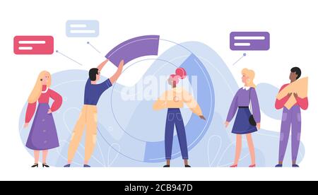 Business Development Analyse flache Zeichen flache Vektor-Illustration Konzept mit radialen Plot. Team arbeitet mit Statistiken und Diagrammen. Business Analytics, finanzielle Aktivitäten, Marketing Consulting Stock Vektor