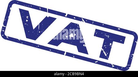 Grunge Blue VAT (Abkürzung für Value Added Tax) Quadratischer Stempel mit Gummidichtung auf weißem Hintergrund Stock Vektor