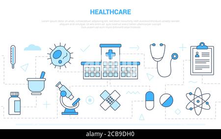 Healthcare-Konzept mit Icon-Set-Sammlung wie Krankenhaus und Menschen Kampagne für medizinische Aufzeichnungen für Homepage Vorlage Landing Page Banner Mit Stock Vektor
