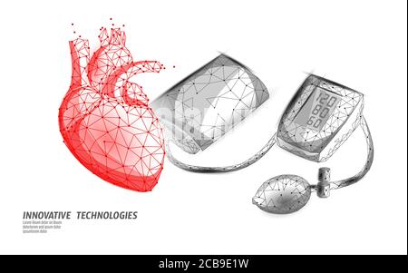 3D Low Poly elektronische medizinische Tonometer für die Messung des Blutdrucks. Medizinische Gesundheitsversorgung Check-up-Analyse. Vektorgrafik Kontrolltest Medizin Stock Vektor