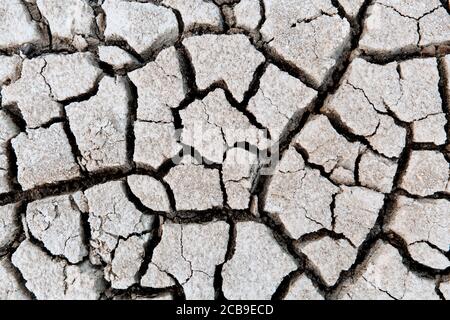 Konzept der globalen Erwärmung . Trockene Risse im Land, schwere Wasserknappheit. Trockenheitskonzept. Stockfoto