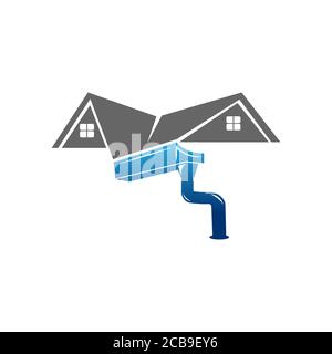 Rinne und Hausdach Logo Vorlage. Vektor-Design für Dachauslauf. Logo der Bundstegdienste. EPS 10 Stock Vektor