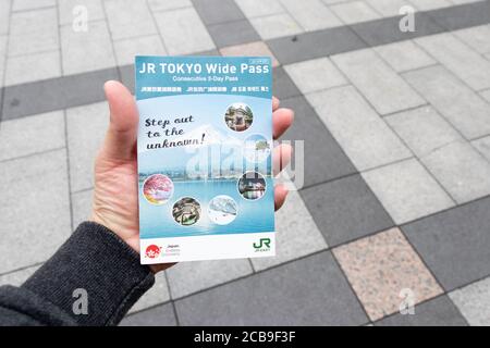 Tokio, Japan, Mai 1, 2019, Mensch, JR Tokyo weiten Pass, ist Discount Pass in Tokio zu verwenden und Kanto-region Stockfoto