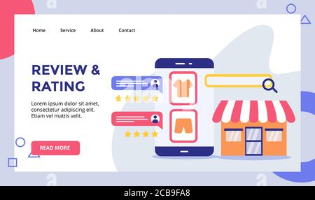 Überprüfen und Bewertung Tuch Mode auf Smartphone-Bildschirm Kampagne für Web-Website Startseite Landing Page Vorlage Banner Flyer mit Moderner, flacher Stil Stock Vektor