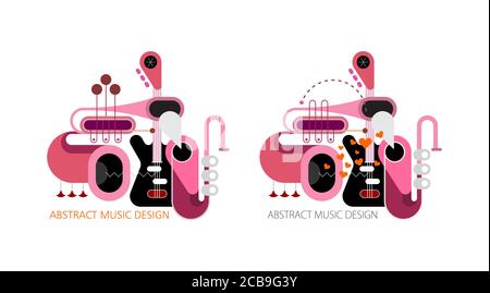 Farbiges Design verschiedener Musikinstrumente isoliert auf weißem Hintergrund. Musikinstrumente Konzept Komposition Vektor Illustration. Stock Vektor