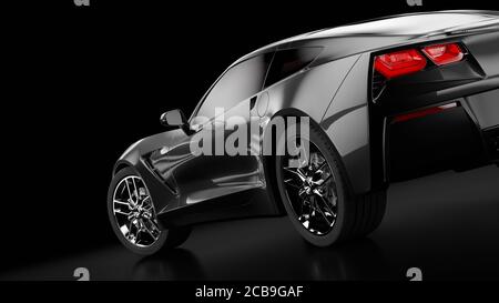 3d-Rendering einer modernen schwarzen Limousine mit Studiolicht. Stockfoto