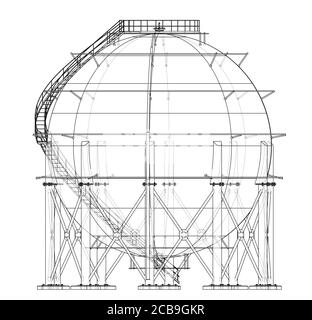 Umriss des sphärischen Gastanks. 3D-Illustration Stockfoto