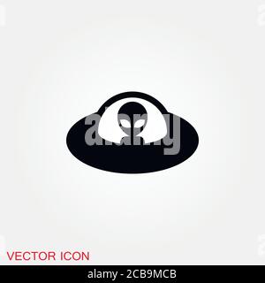 UFO Alien Untertasse - nicht identifiziertes fliegendes Objekt Linie Kunst Vektor-Symbol Stock Vektor