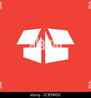 Symbol „Open Box“ Auf Rotem Hintergrund. Rote Flache Vektorgrafik. Stockfoto