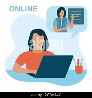 Vektorgrafik Distanz Bildung. Fernunterricht. Online-Schulungen. Zu Hause studieren. Kinder, die aus der Ferne lernen. E-Learning-Konzept. Neues NOR Stock Vektor