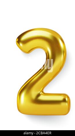 Golden Number Balloon 2 Zwei. Vektor realistische 3d-Charakter Stock Vektor