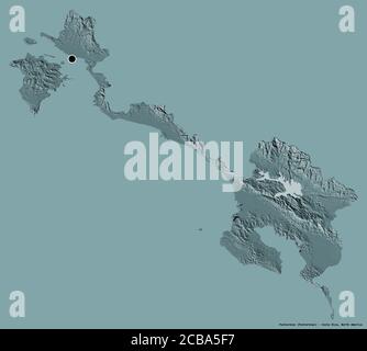 Form von Puntarenas, Provinz von Costa Rica, mit seiner Hauptstadt isoliert auf einem einfarbigen Hintergrund. Farbige Höhenkarte. 3D-Rendering Stockfoto