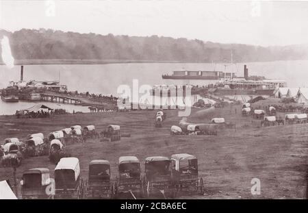 Belle Plain, Virginia. Potomac River, Upper Wharf, 1864. Früher Mathew B. Brady zugeschrieben. Stockfoto