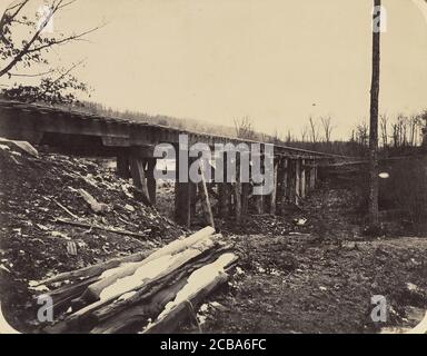 Winterszene mit Trestle Bridge entlang der Atlantik &amp; Great Western Railway, 1862-64. Stockfoto