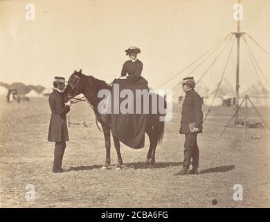 [Dame Canning auf ihren schwarzen Araber und Lord Clyde, Oberbefehlshaber], 1858-61. Stockfoto