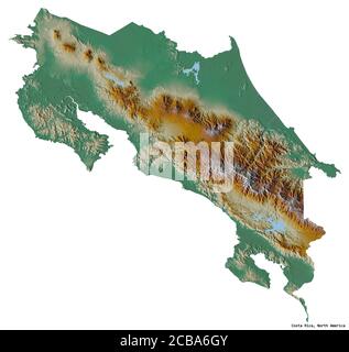 Form von Costa Rica mit seiner Hauptstadt isoliert auf weißem Hintergrund. Topografische Reliefkarte. 3D-Rendering Stockfoto