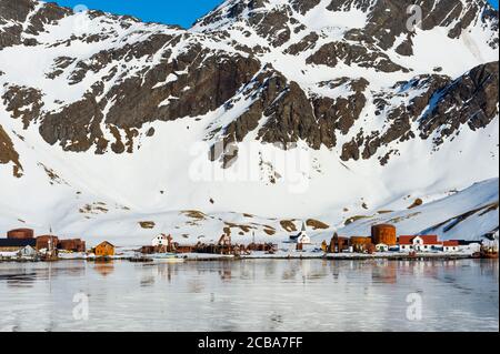 Ehemalige Walfangstation Grytviken, King Edward Cove, Südgeorgien, Südgeorgien und die Sandwichinseln, Antarktis Stockfoto