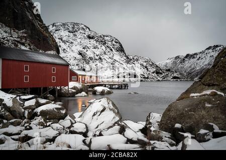 NUSFJORD LOFOTEN ISLANDS NORWEGEN Stockfoto