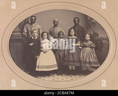 Emanzipierte Sklaven, die von Oberst George H. Banks aus Louisiana gebracht wurden, Dezember 1863. Stockfoto