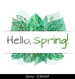 Frühling Vektorkarte mit Doodle und grünen Blättern für Postkarte, Flyer, Broschüren und Ihr Unternehmen Stock Vektor