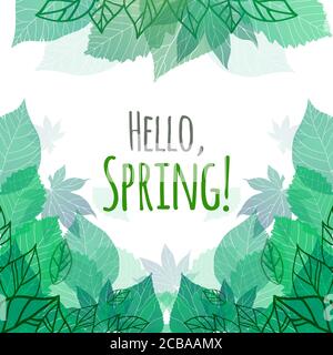 Frühling Vektorkarte mit Doodle und grünen Blättern für Postkarte, Flyer, Broschüren und Ihr Unternehmen Stock Vektor