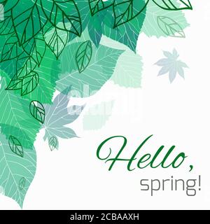 Frühling Vektorkarte mit Doodle und grünen Blättern für Postkarte, Flyer, Broschüren und Ihr Unternehmen Stock Vektor