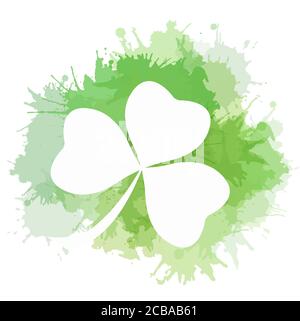 Abbildung von Klee mit grünen Aquarellspritzern. Vektorelement für Ihr Design Stock Vektor