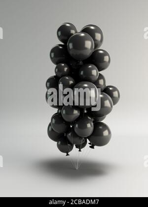 Schwarze Luftballons 3d-Rendering auf grauem Hintergrund Stockfoto