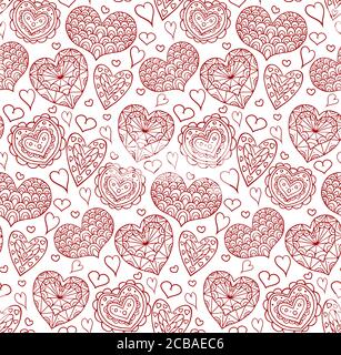 Nahtlose Textur mit roten Konturen der Doodle Herzen verziert boho-Muster für Ihre Kreativität Stock Vektor