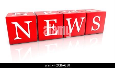 3D Wiedergabe von roten Blöcken, die Nachrichten auf einem schreiben Weißer Hintergrund Stockfoto