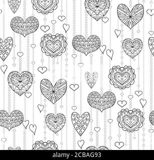 Nahtlose schwarz-weiße Textur mit hängenden Doodle Herzen für Ihre Kreativität Stock Vektor