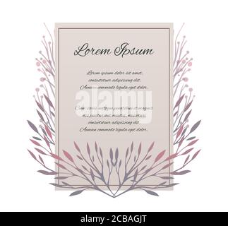 Vektorkarte mit Platz für Ihren Text.der Buchstabe von Danke. Einladung mit zarten Pflanzen Stock Vektor