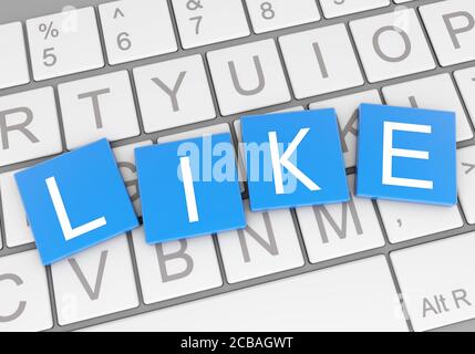 3D Darstellung von Buchstabenblöcken, die das Wort wie bilden Auf einer Computertastatur platziert Stockfoto