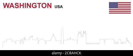 Illustration der Skyline von Washington und der amerikanischen Flagge Auf weißem Hintergrund Stockfoto
