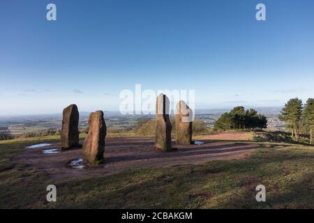 Die vier Steine auf dem Gipfel von Clent Hill, Clent, Worcestershire, Großbritannien Stockfoto