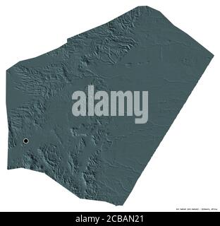 Form von Ali Sabieh, Region Dschibuti, mit seiner Hauptstadt isoliert auf weißem Hintergrund. Farbige Höhenkarte. 3D-Rendering Stockfoto